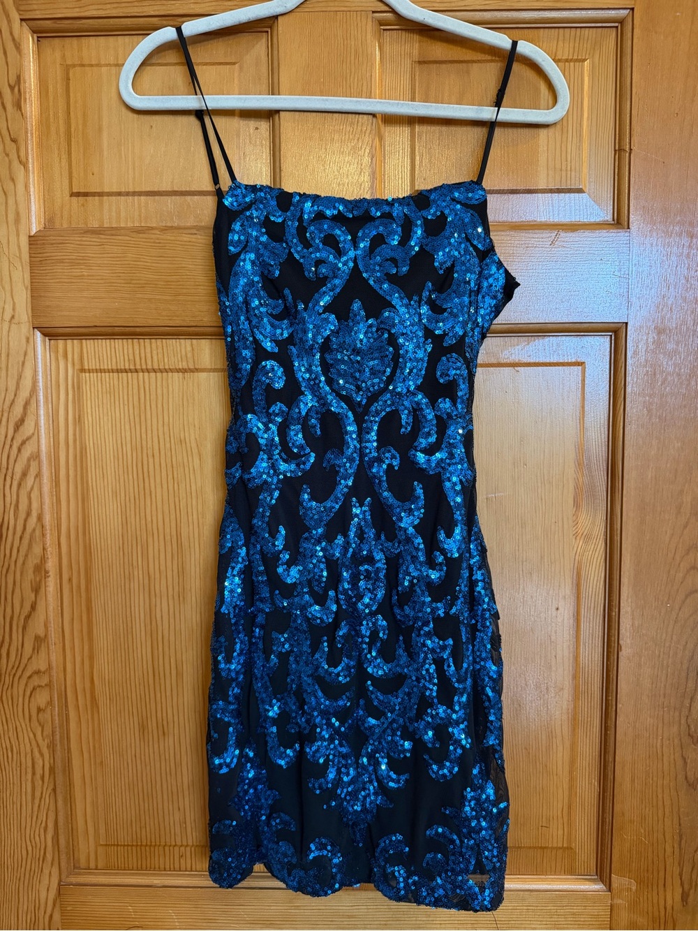 Vintage Y2K B. Darlin Blue Sequin Open Back Cocktail Dress – Size 5/6